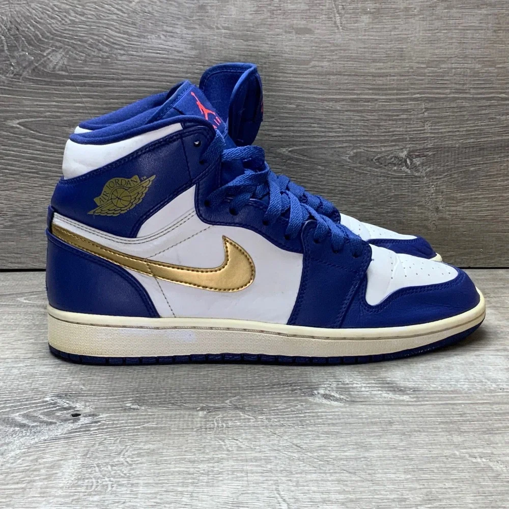 Jordan Shoes 1 Retro High Deep Royal Blue Mens 8.5 White Gold 332550-406 Leather